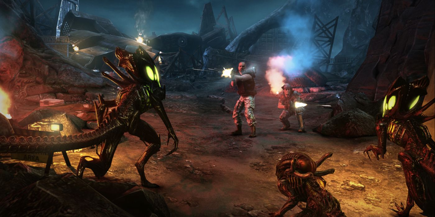 Stasis Interrupted Alien Colonial Marines shooting at aliens