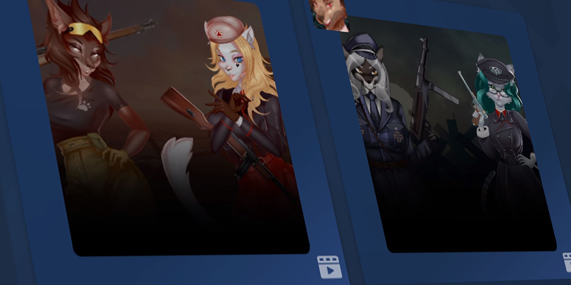 Steam mini-profiles in the Item Shop, Furry Girls 1 and 2 with Nazi animal humanoids