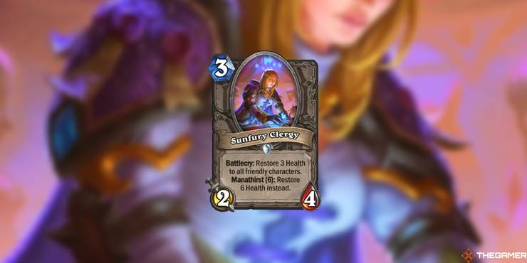 Sunfury Clergy card and artwork in Hearthstone.