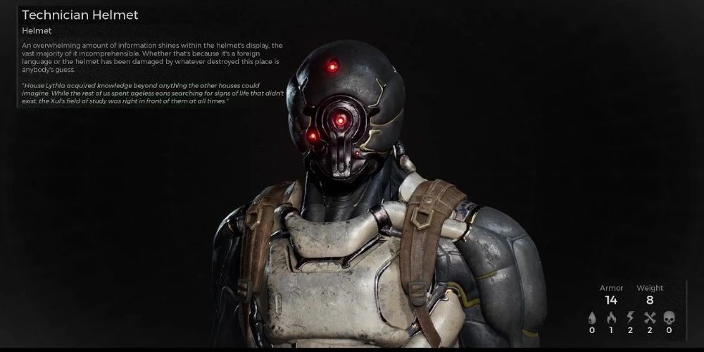 Technician armor info screen