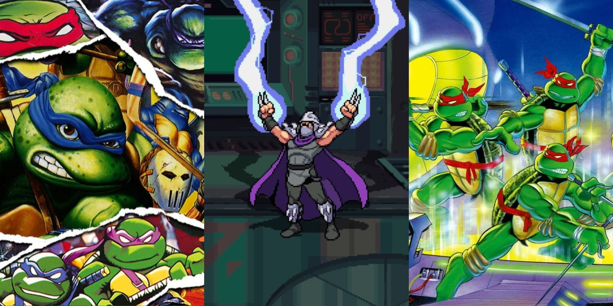 TMNT games side by side, featuring the turtles, shredder, and the best games available