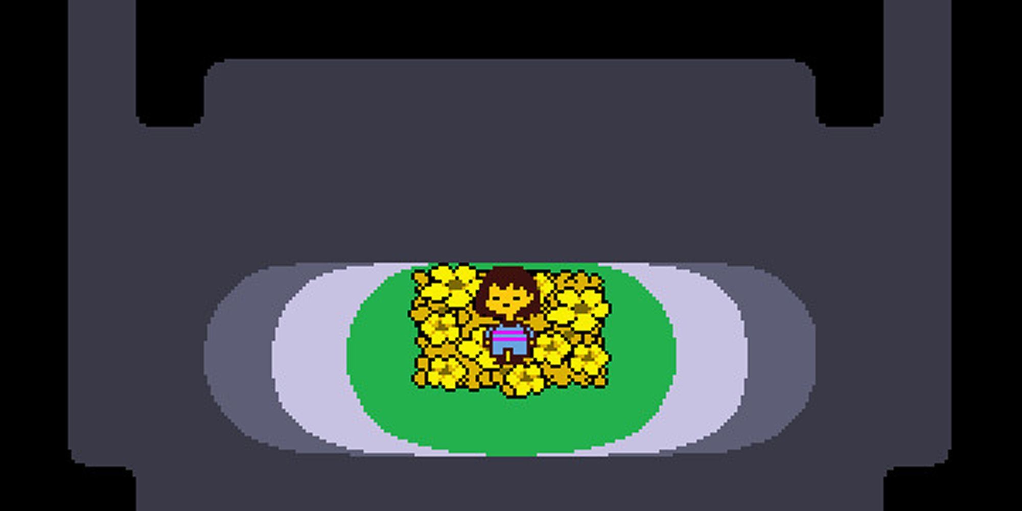 Undertale Frisk in a bed of flowers underground