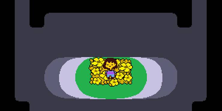 Undertale Frisk in a bed of flowers underground