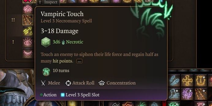 in game description of Vampiric Touch in Baldur's Gate 3