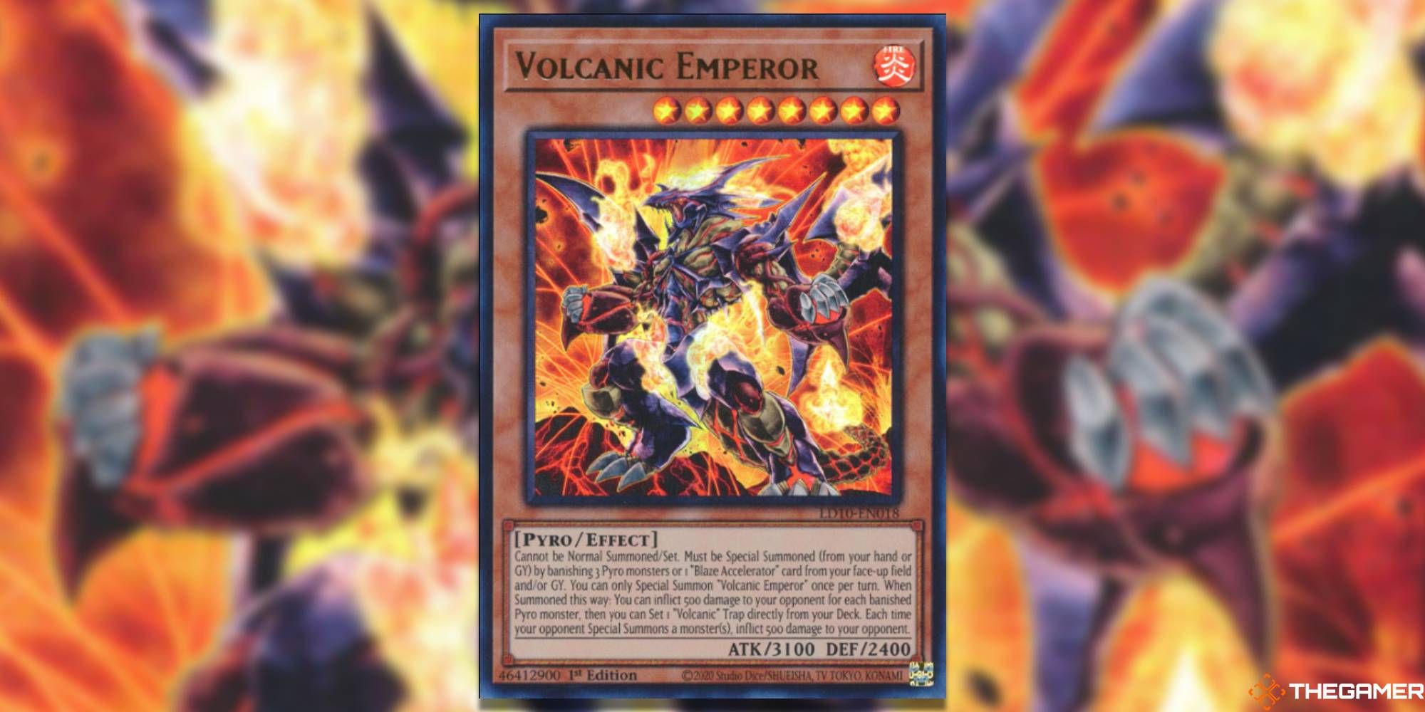 yugioh volcanic emperor effect monster card and background