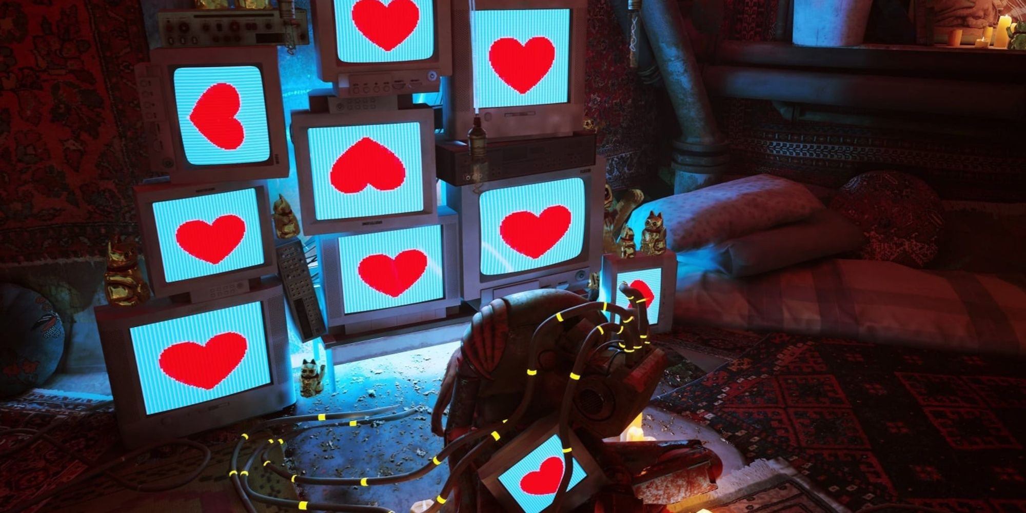 Zbaltazar screens displaying hearts in Stray