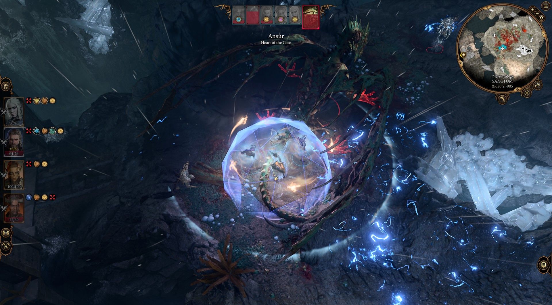 Party Stands Inside Globe Of Invulnerability After Sruviving Stormheart Nova Attack In Baldur's Gate 3