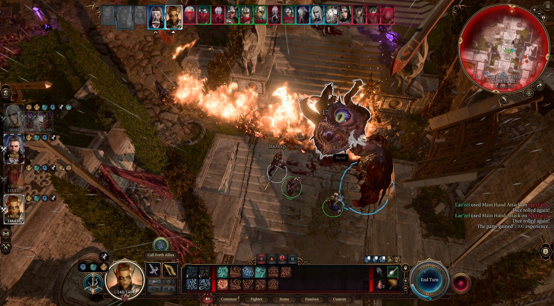 Lae'zel And Yurgir Defeat The Beholder At High Hall On Stairs Beside Dragon Inferno In Baldur's Gate 3