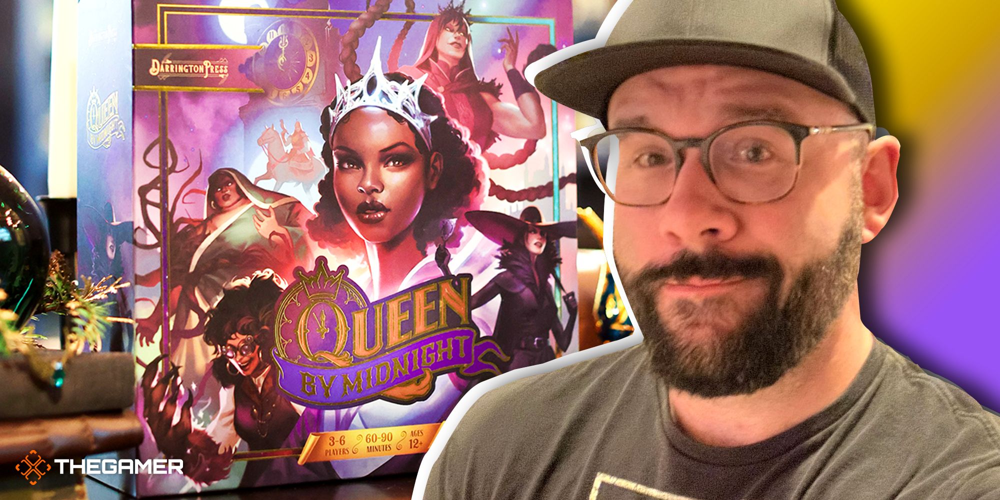 Queen by Midnight board game with headshot of its designer, Kyle Shire
