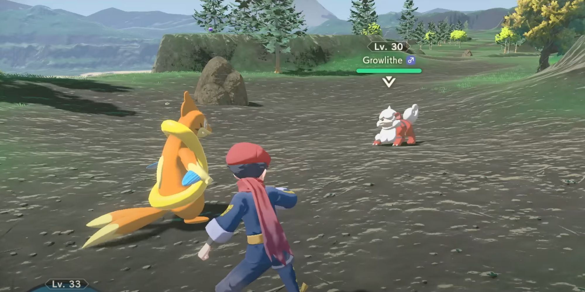 Akari tries to catch Growlithe in Pokemon Legends - Arceus