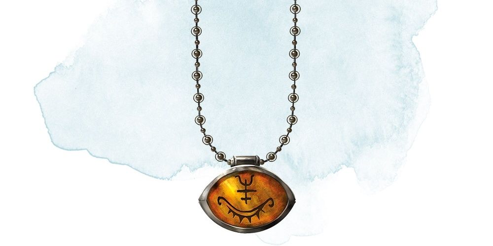 Amulet of Proof against Detection From Dungeons & Dragons. An Amber Amulet With Black Symbols.