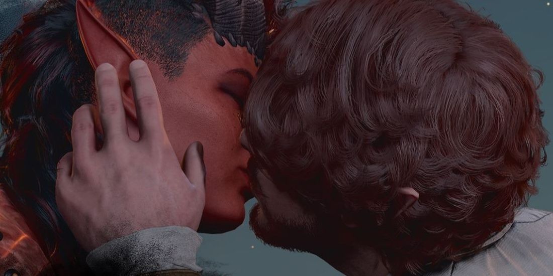 Karlach kissing in Baldur's Gate 3