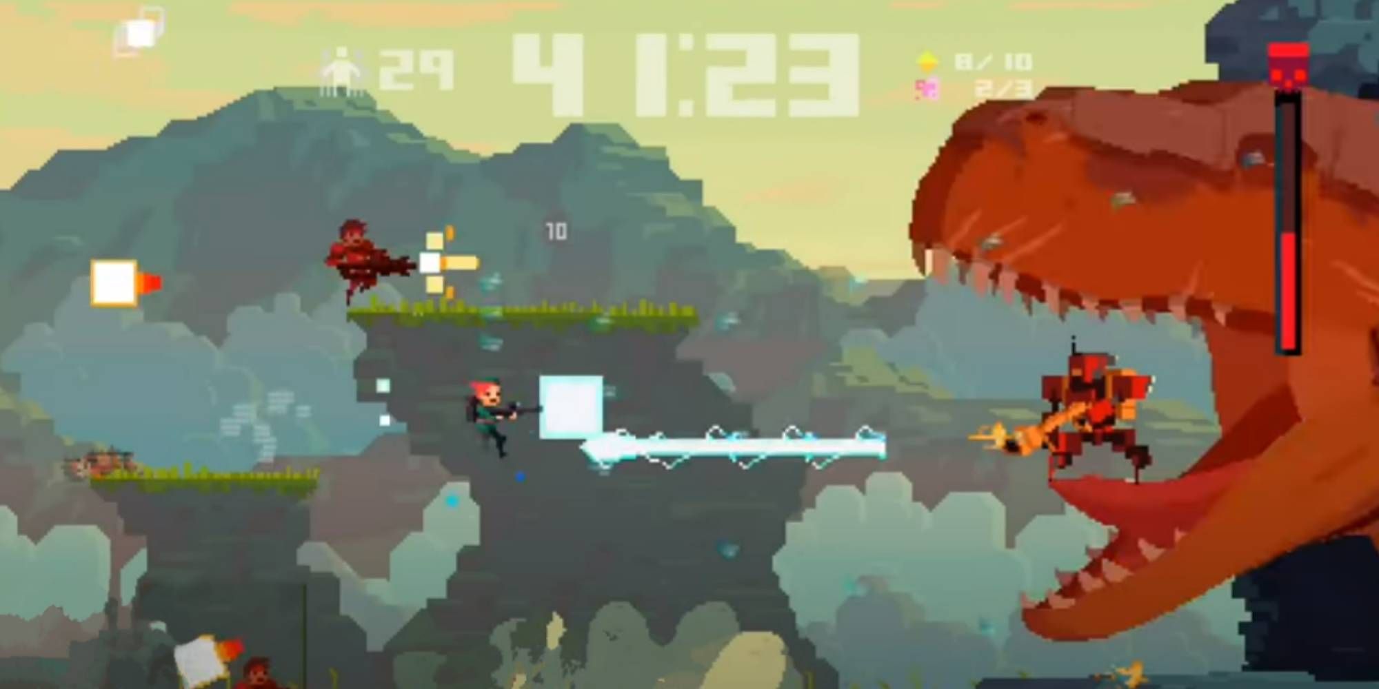 Battling a T-Rex Boss in Super Time Force