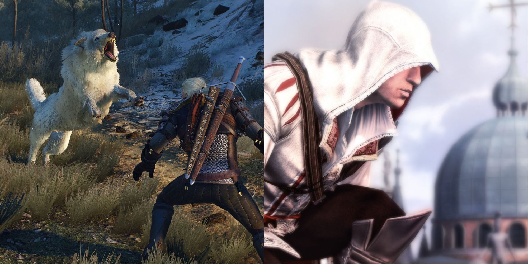 Best Game Sequels Featured Split Image The Witcher 3 and Assassin's Creed 2