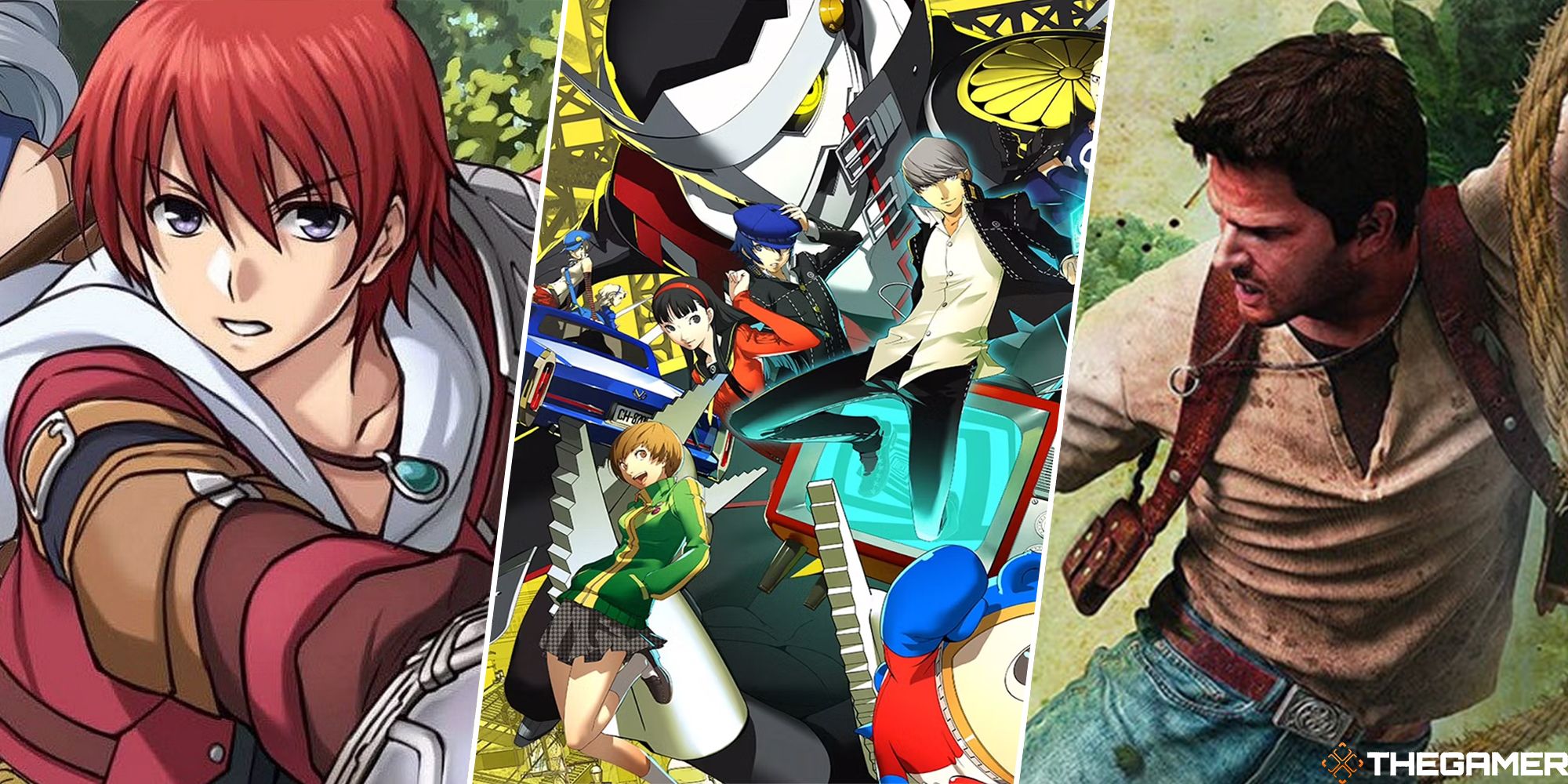 ys: memories of celceta Aldo, Persona 4 golden cast, and nathan drake in uncharted golden abyss split