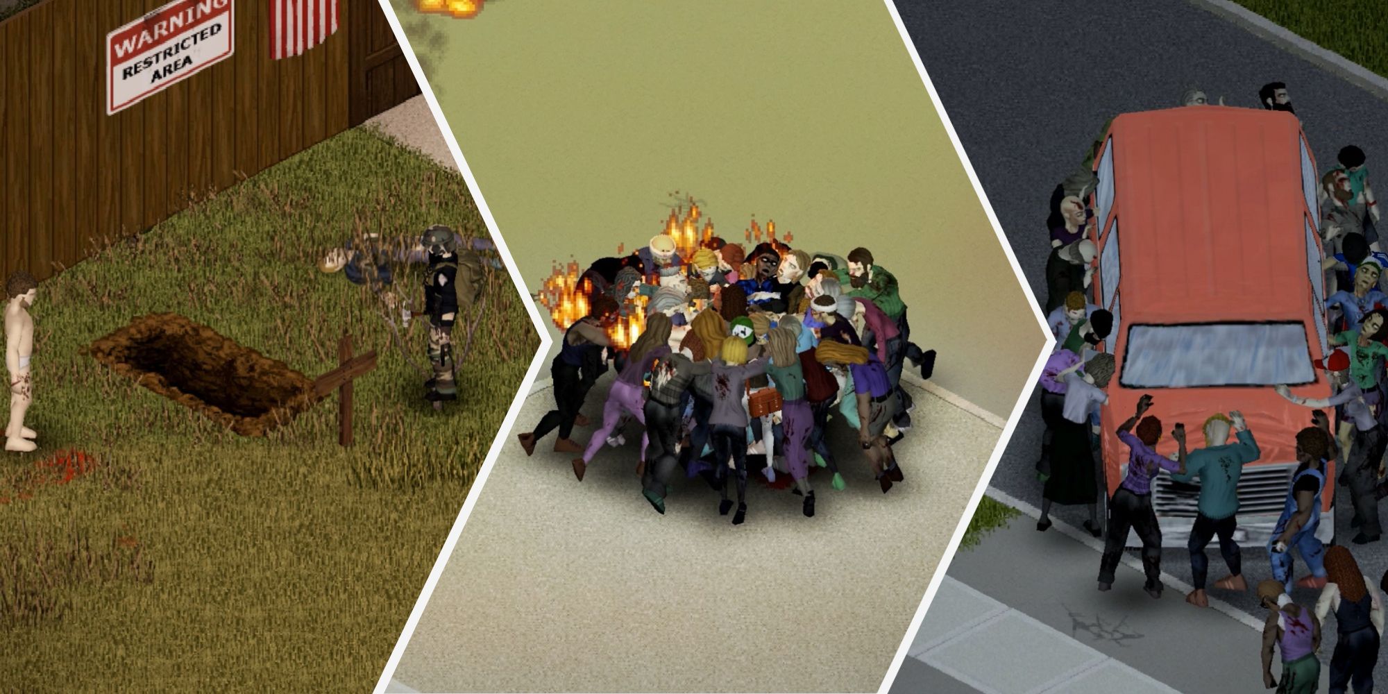 Mercy Kill, Surrounded by Flaming Zombies and Trapped in a Car in Project Zomboid
