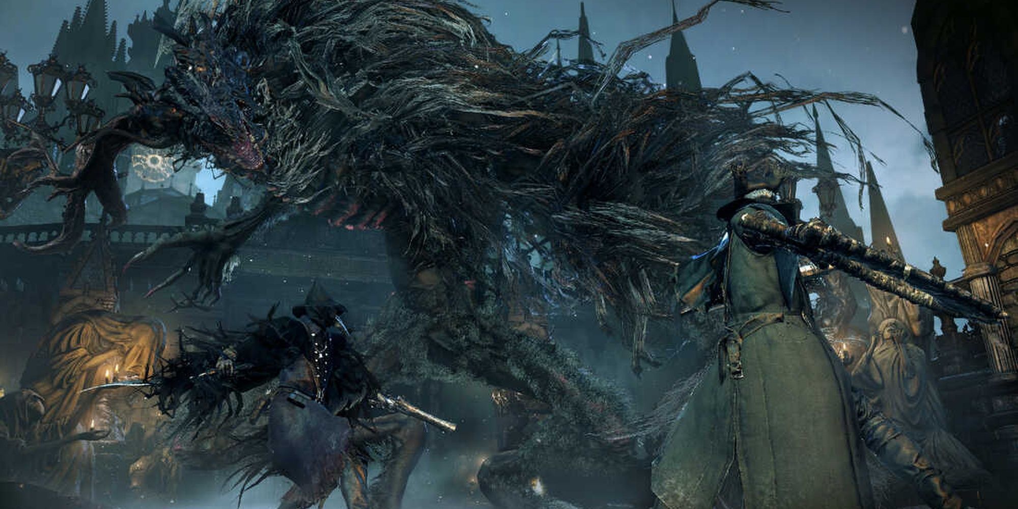Bloodborne: The Hunter And Eileen The Crow Taking On The Cleric Beast