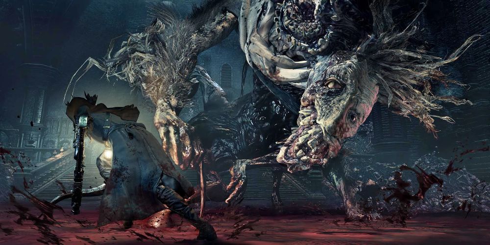 Bloodborne the hunter fighting an enraged Ludwid the Accursed