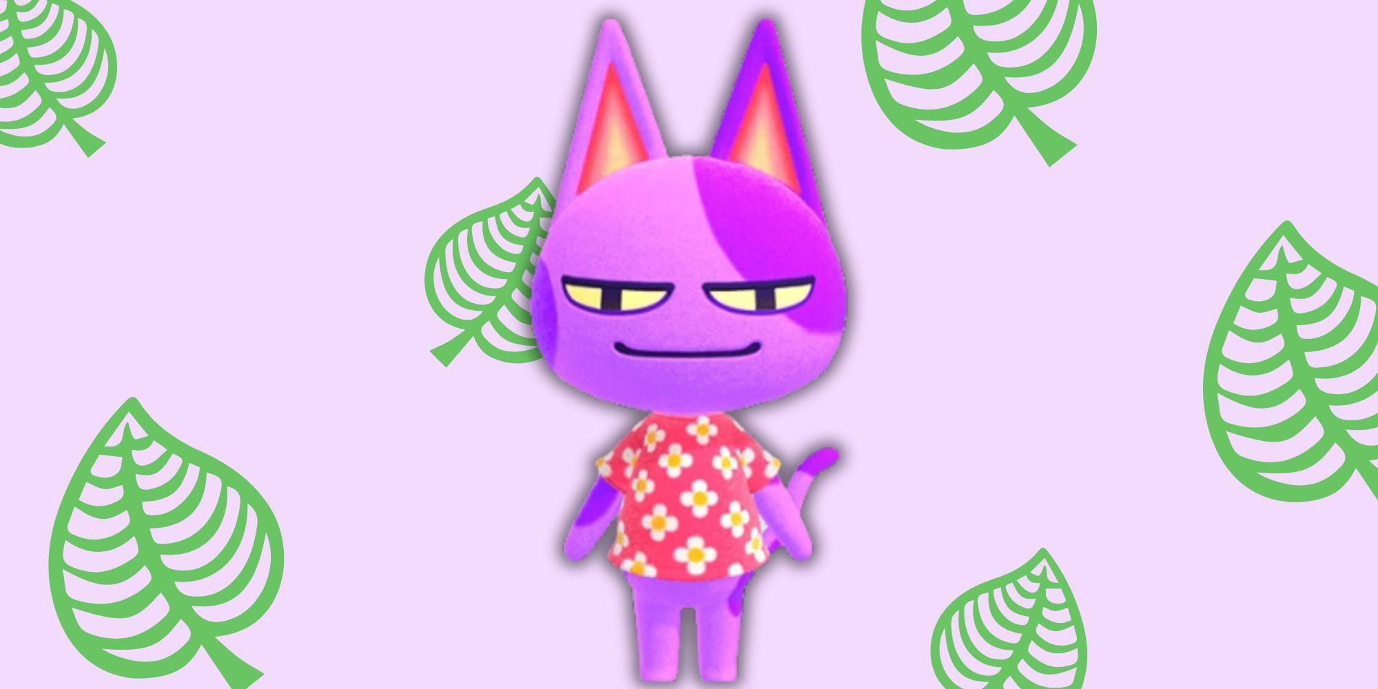Bob from Animal Crossing in front of leaf-patterned backdrop