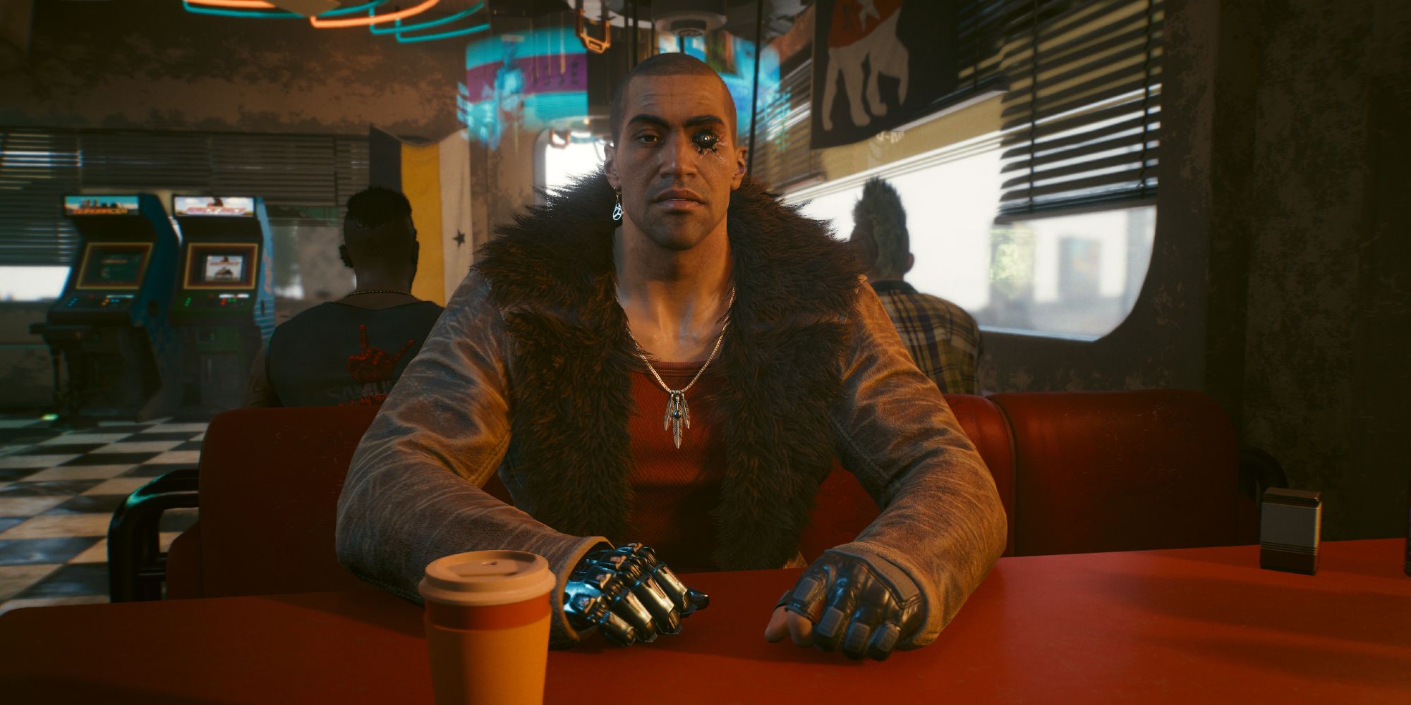 River Ward speaking to V at the Chubby Buffalo's restaurant in Cyberpunk 2077.