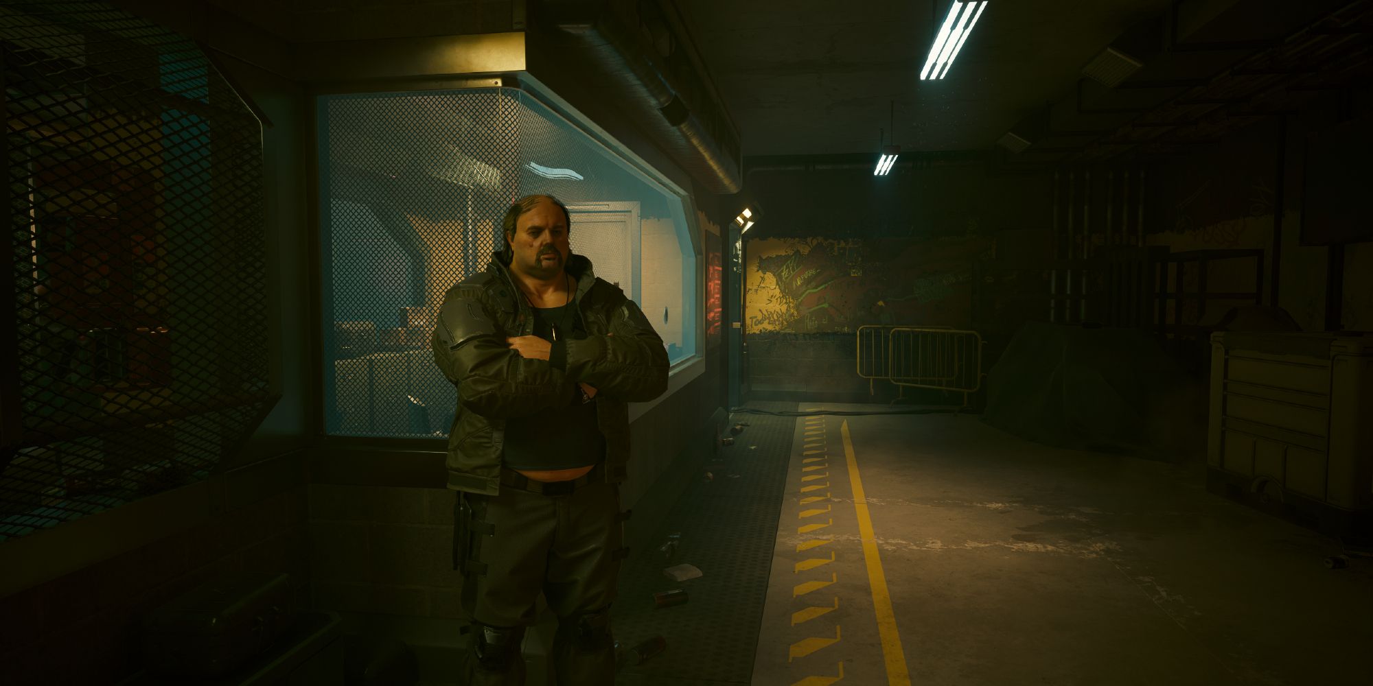 Robert Wilson in his shooting range in Cyberpunk 2077.
