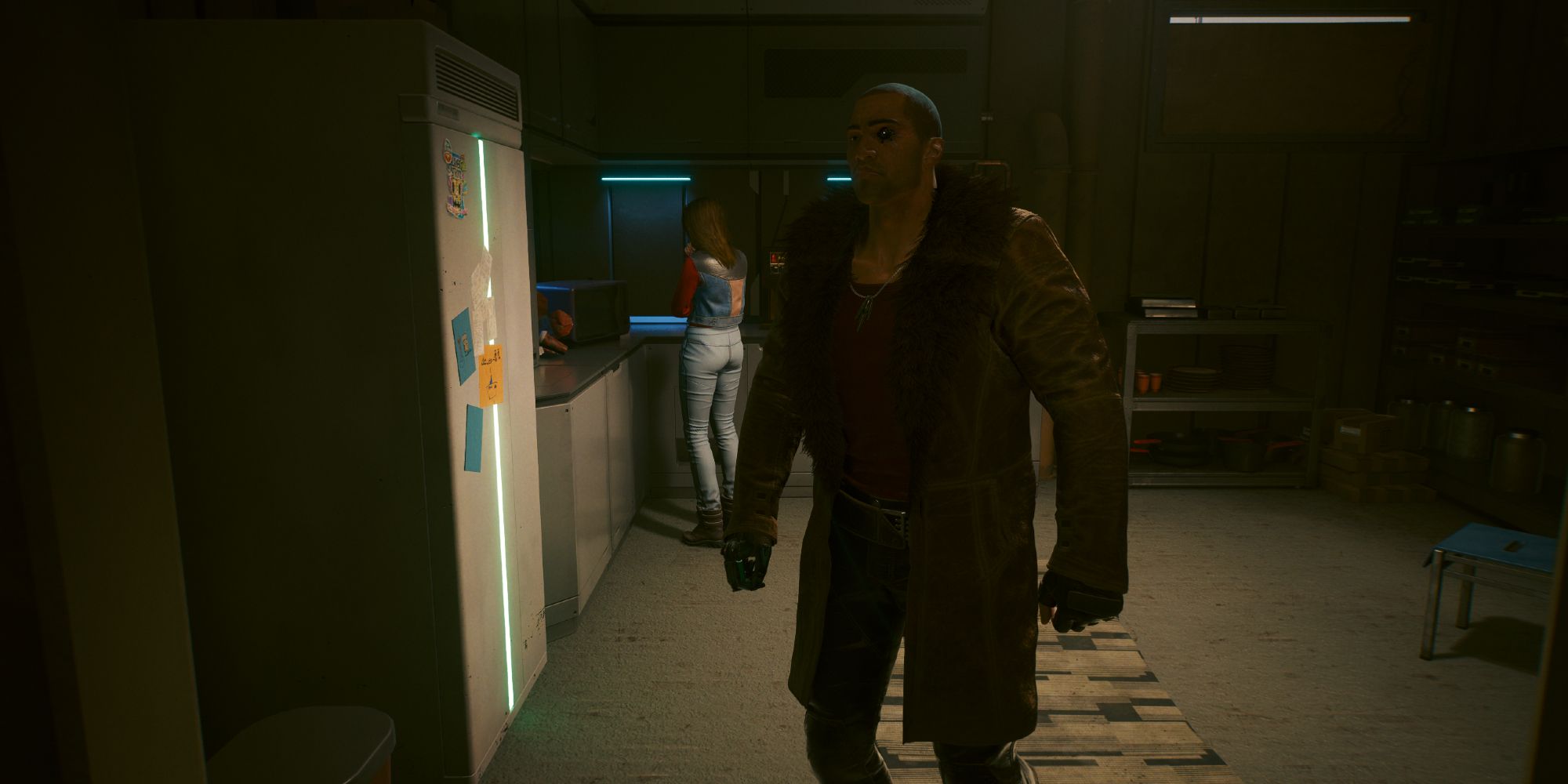 River Ward concerned walking out of Joss' kitchen in Cyberpunk 2077