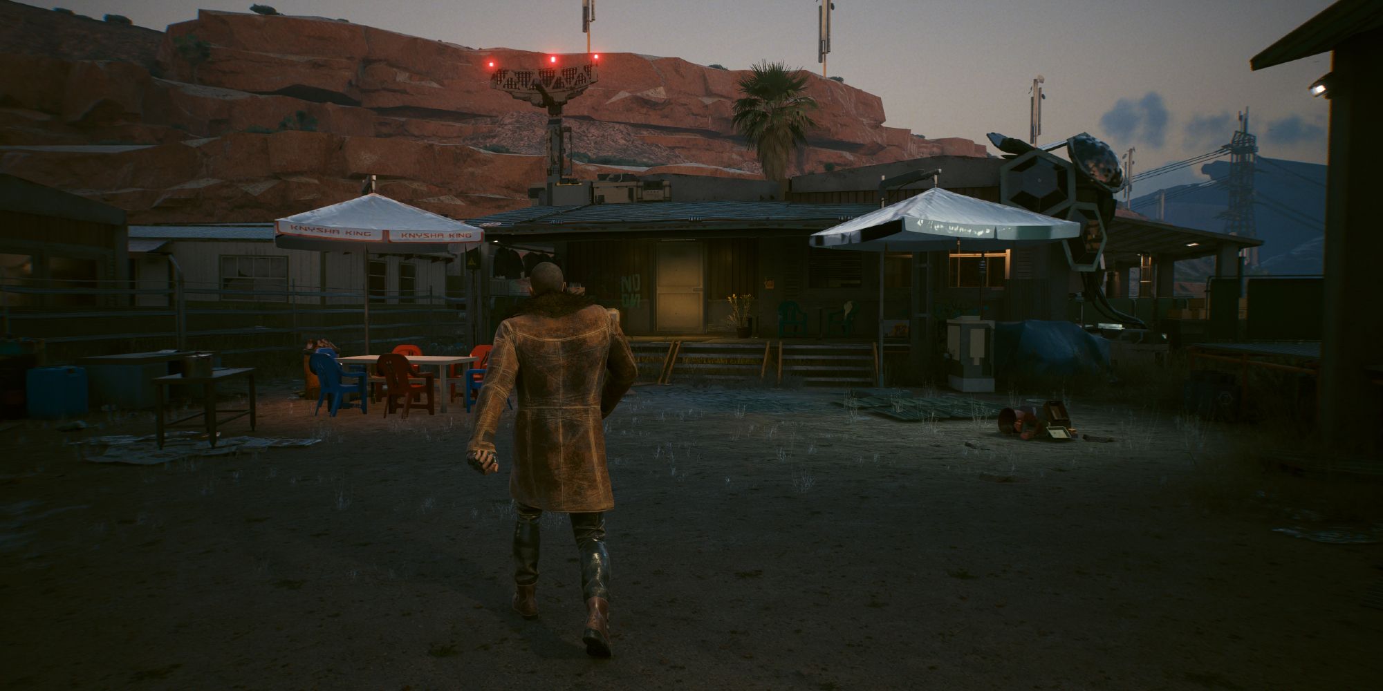 River Ward walking to his sister's house in Cyberpunk 2077.