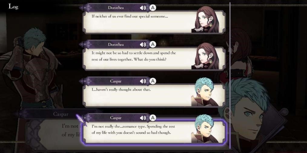 Screenshot of Caspar A Support With Dorothea in Fire Emblem: Three Houses