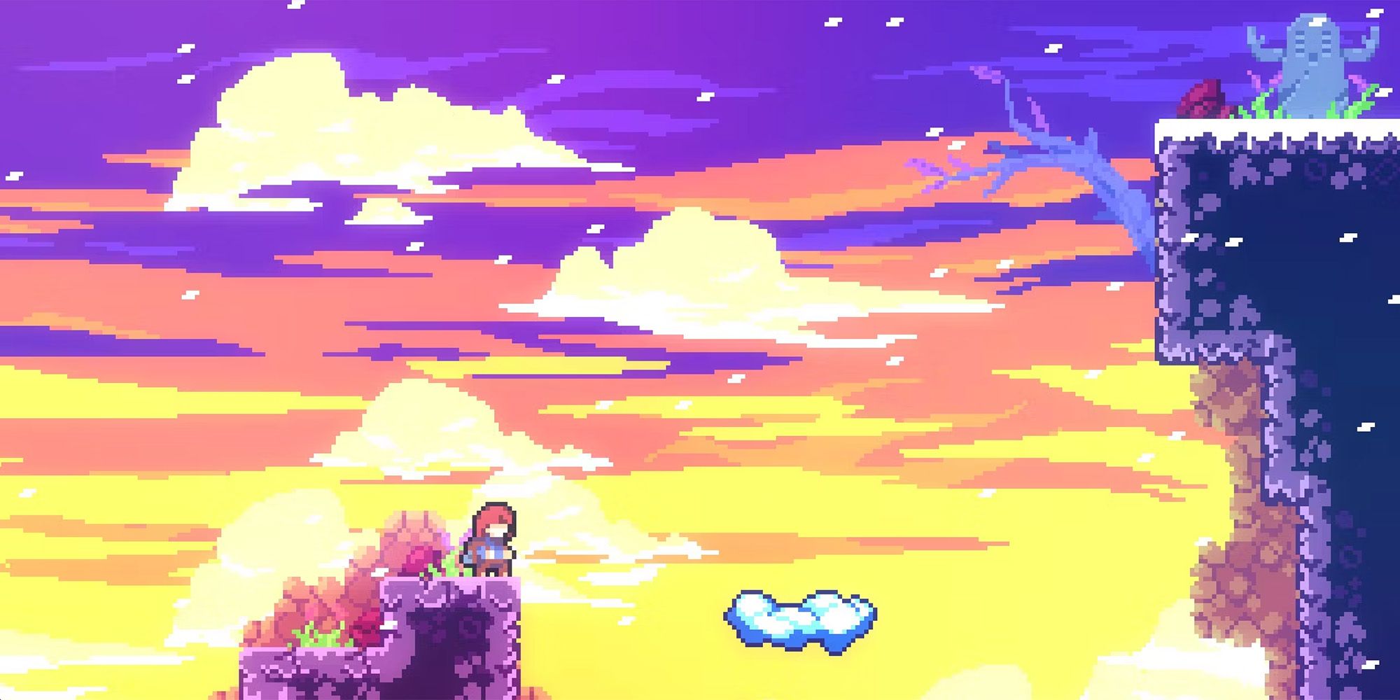Celeste - Madeline Looking Over A Cliff During A Sunset