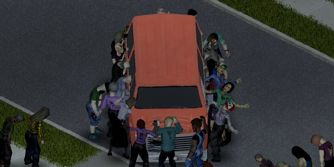 Character dies trapped in his car surrounded by zombies in Project Zomboid