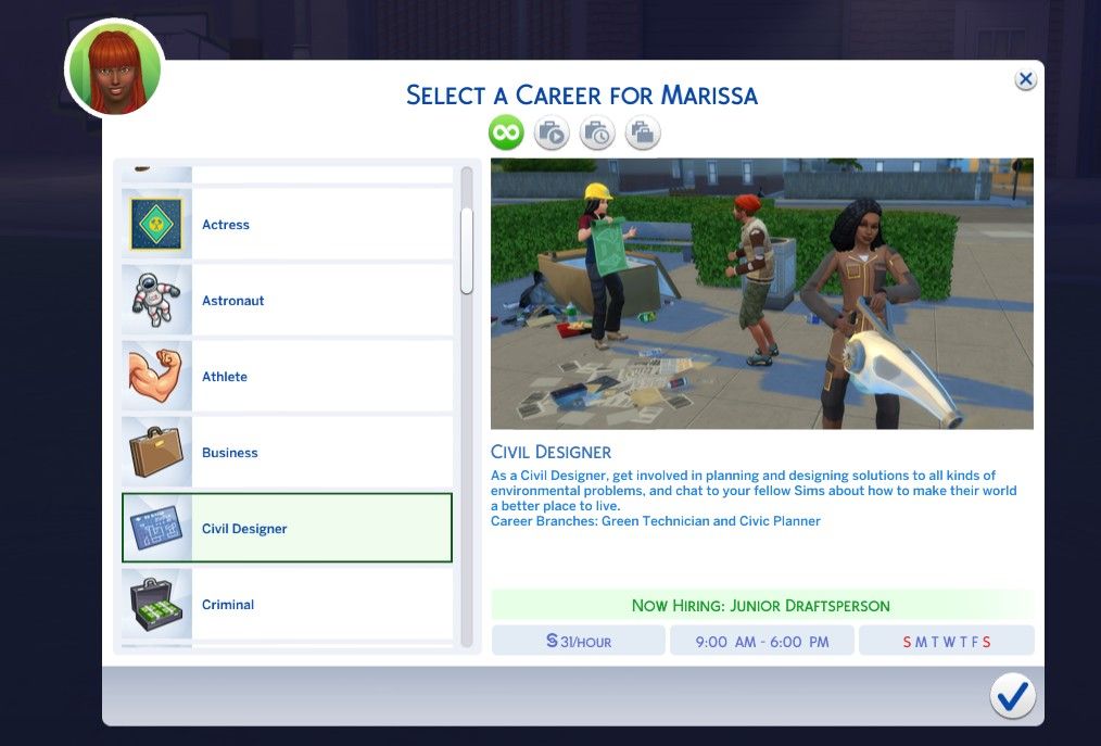 civil designer career overview in the sims 4