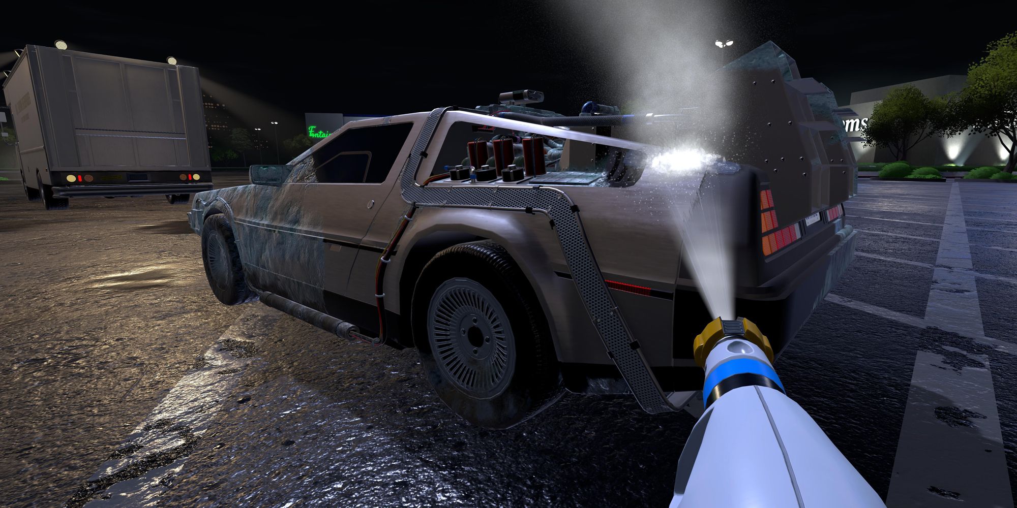Cleaning the Delorean in the PowerWash Simulator Back to the Future DLC pack.