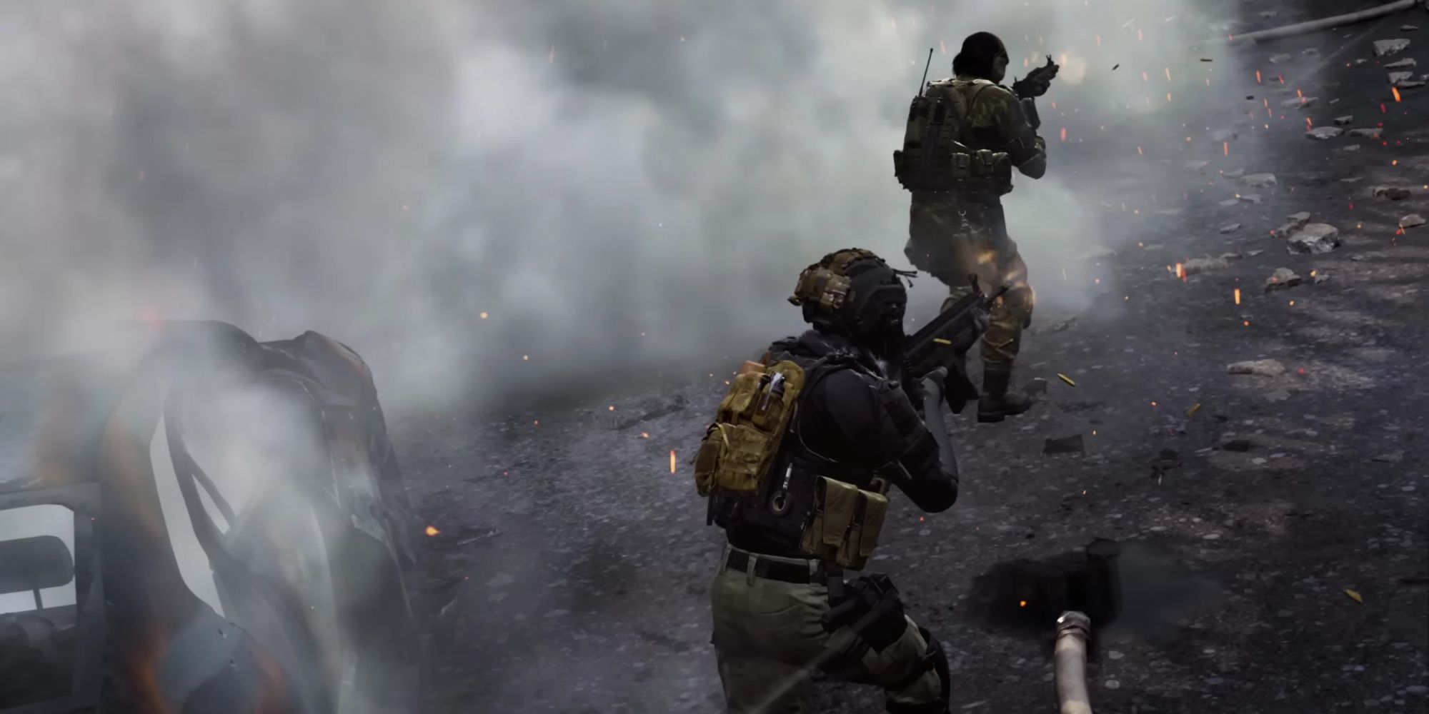 A screenshot of two players shooting in the same direction in COD Warzone 2.