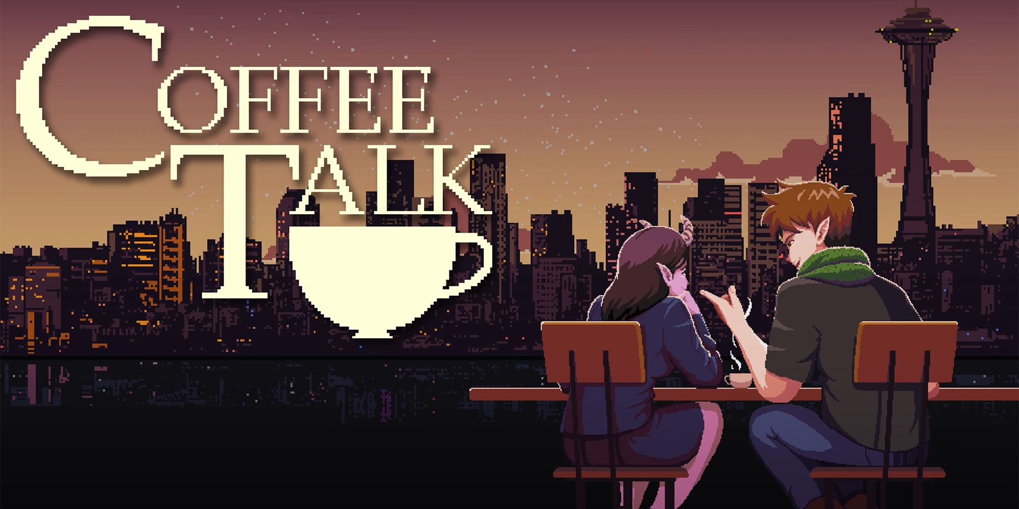 Coffee Talk - Two Characters Chatting While Looking At A City Skyline