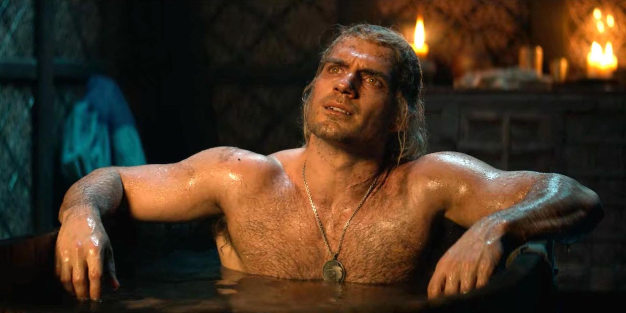 the witcher's geralt in a bathtub