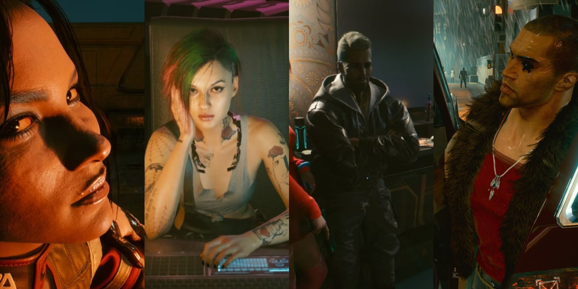 Collage image of Panam, Judy, Kerry, and River in Cyberpunk 2077.