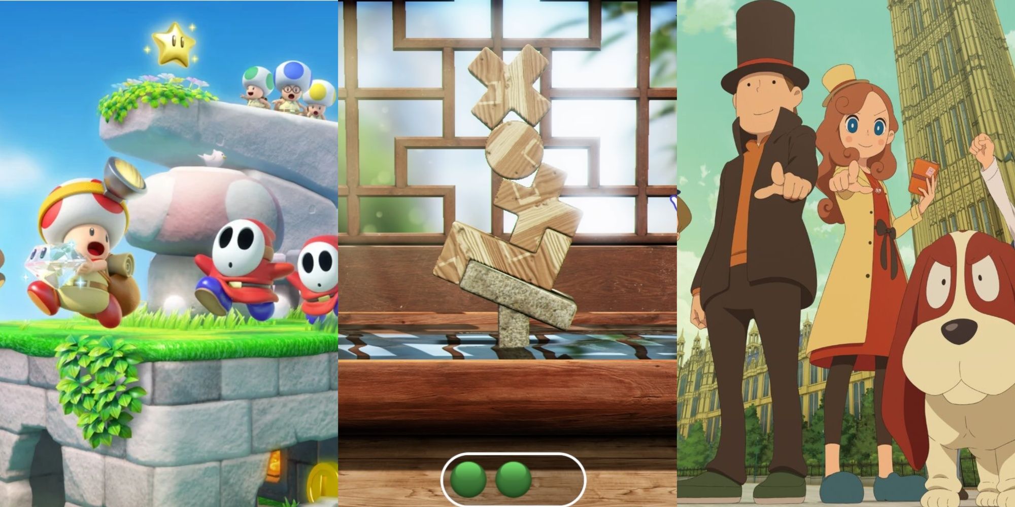 A collage showing three different puzzle games.