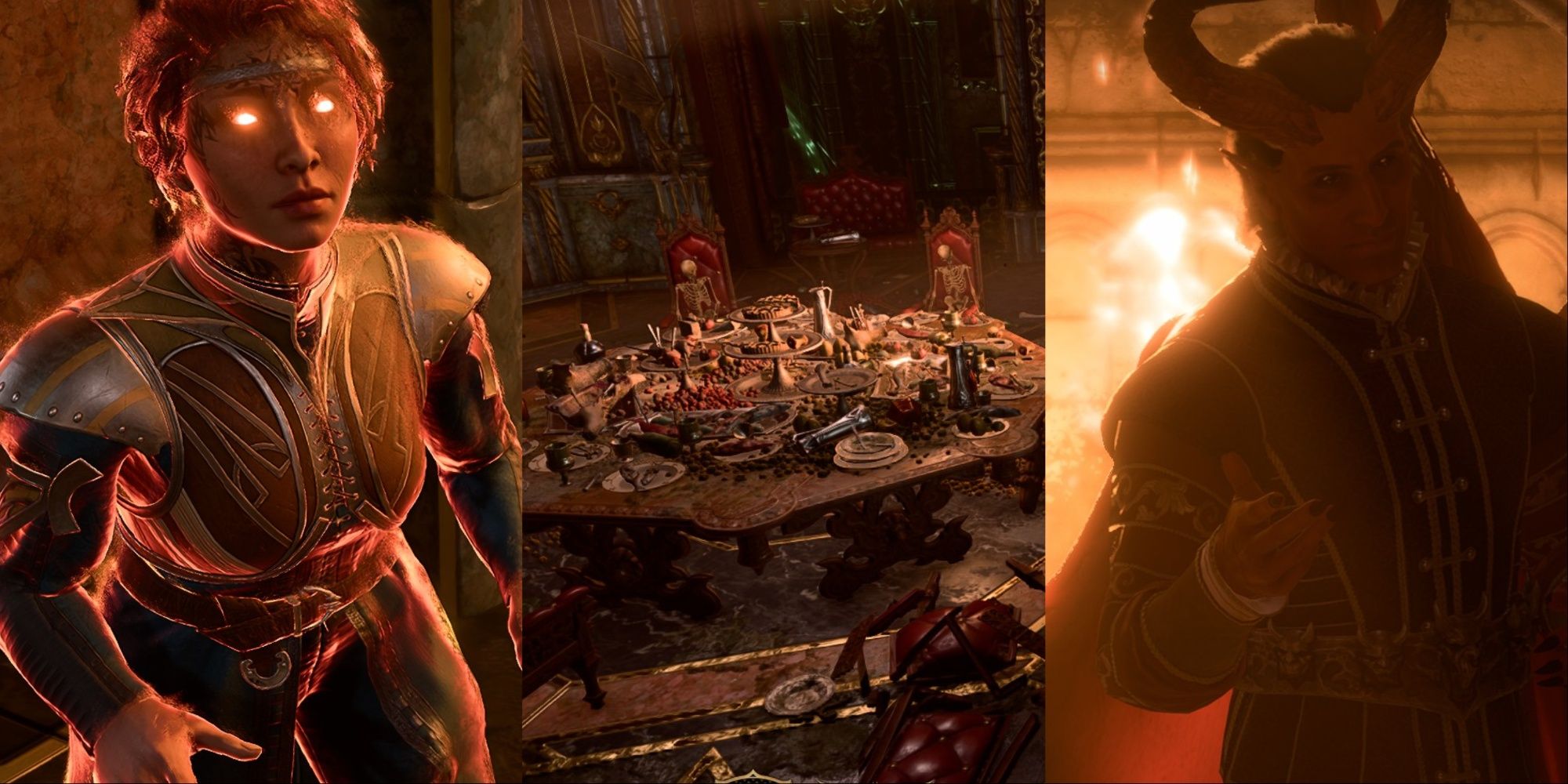 Split Image Of Hope, House Of Hope Rotting Table, And Devil Raphael In Baldur's Gate 3