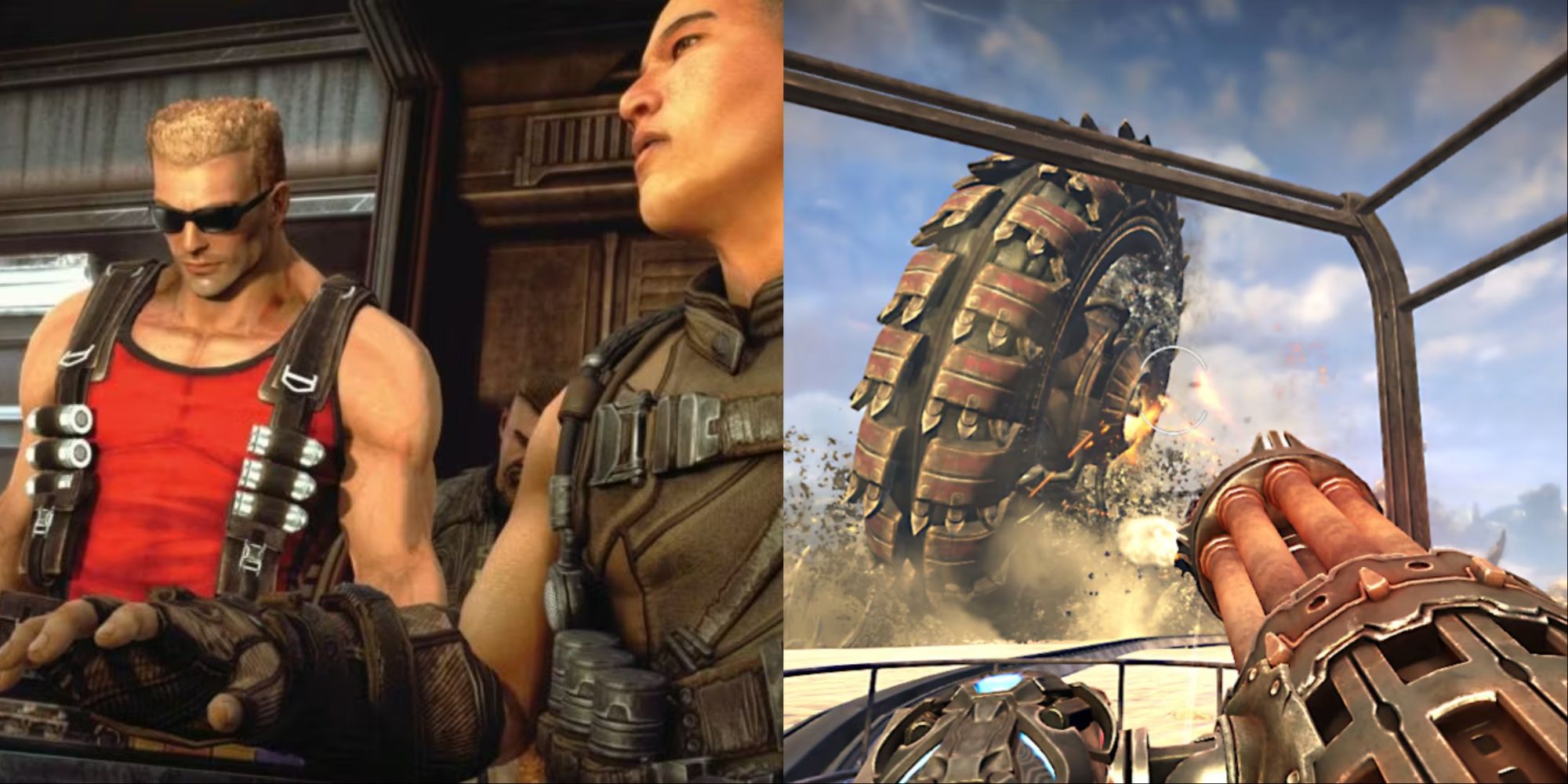 Duke Nukem در Bulletstorm: Duke Of Switch و فیلمی از تیراندازی به یک چرخ غول پیکر.