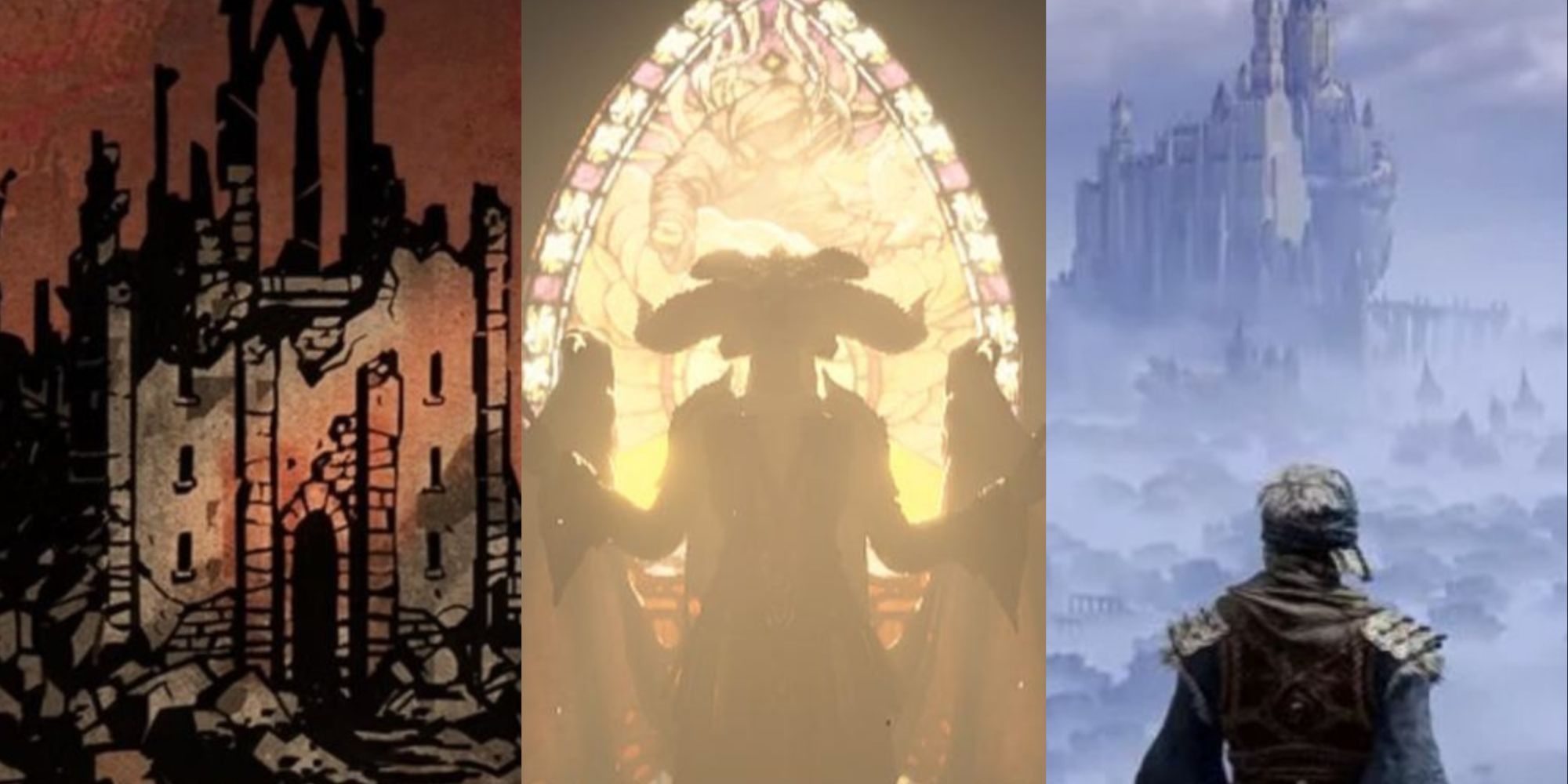 collage of the scariest fantasy settings in gaming