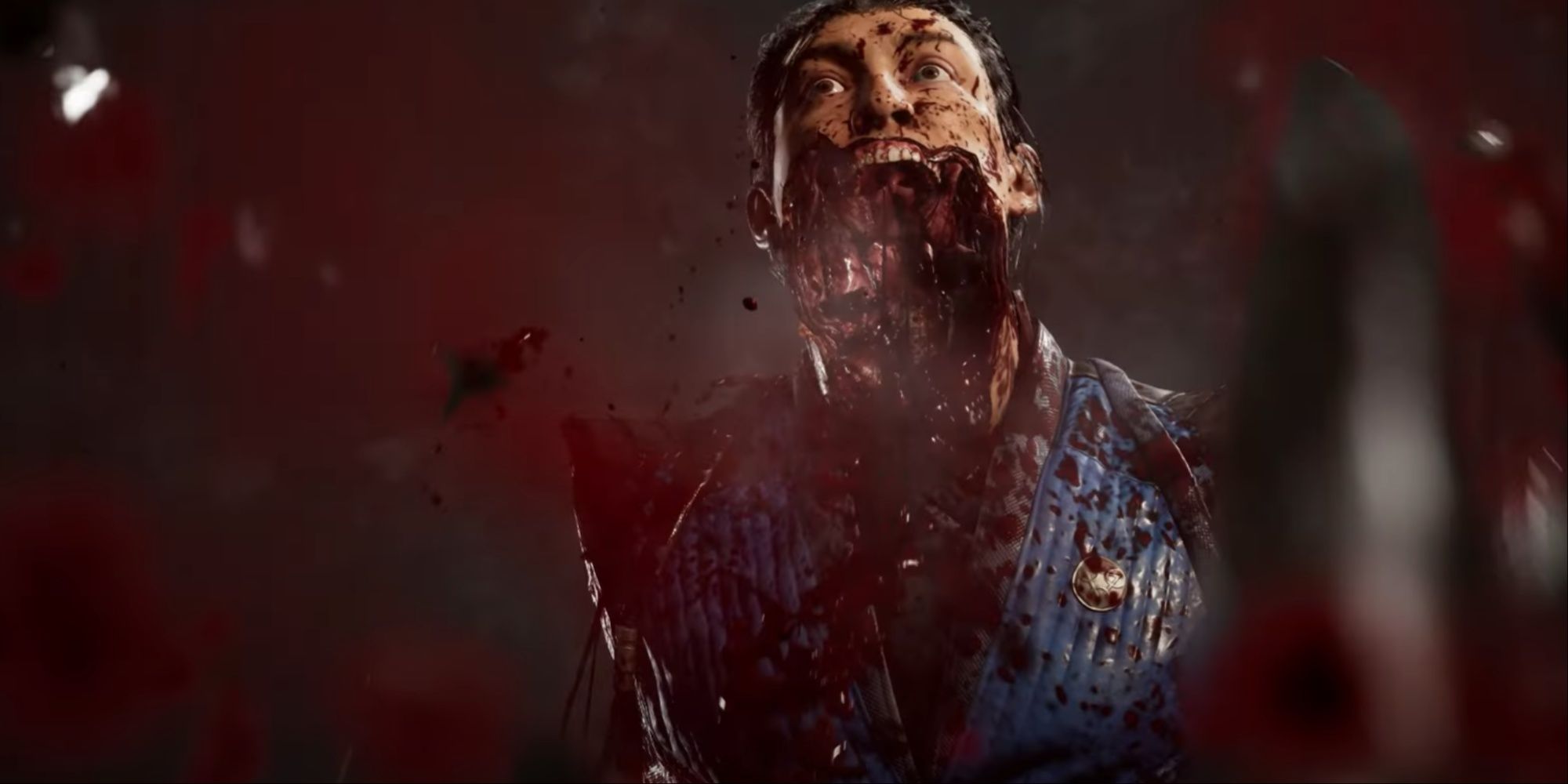Sub-Zero with no arms and a completely torn off bottom half of his face due to a grenade explosion, blood all over the camera.