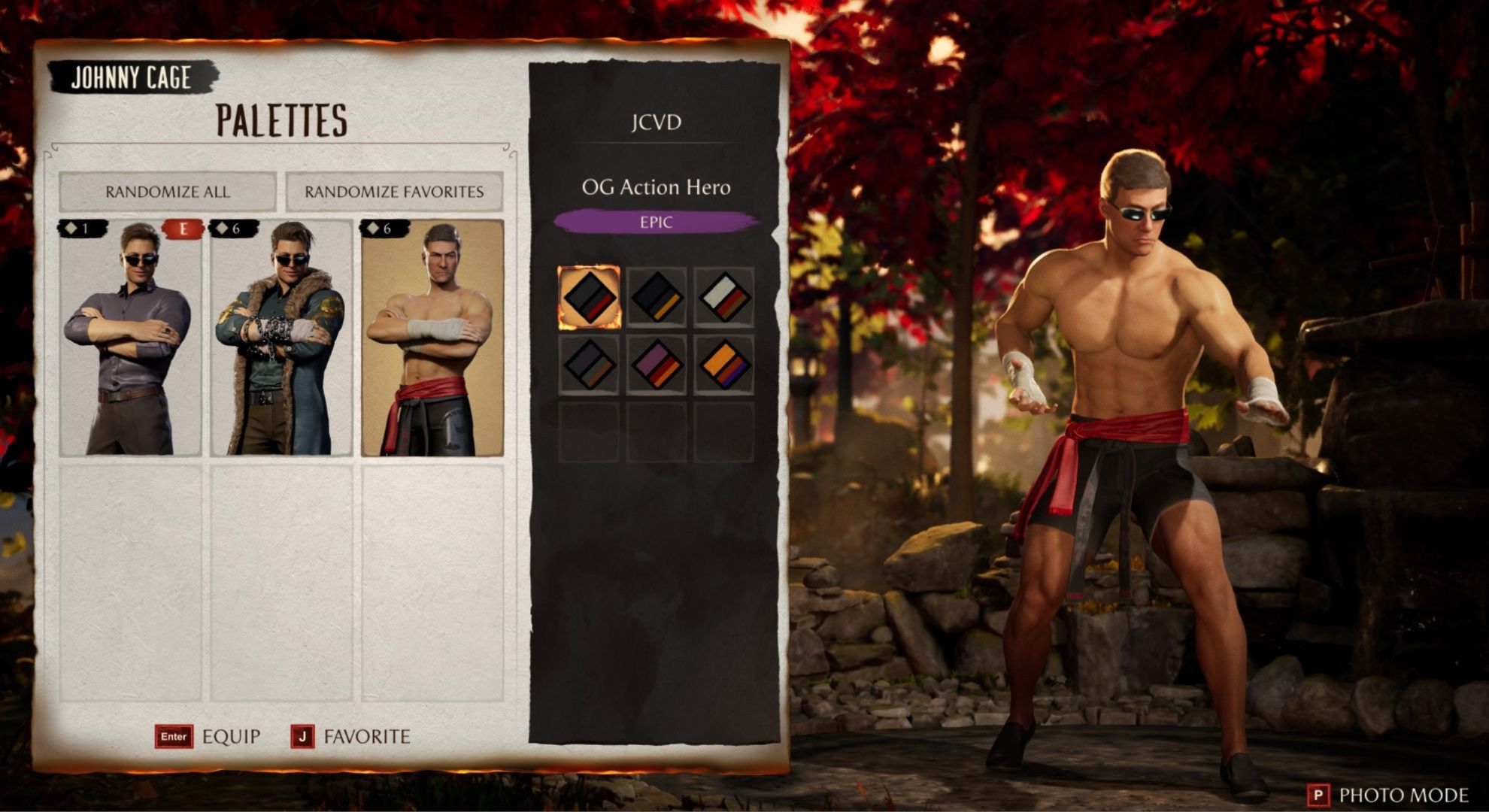 The Jean-Claude Van Damme skin and its various Palettes in Mortal Kombat 1.