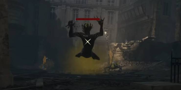 A crawling enemy lunging at the player with a yellow mist behind it and another following behind.