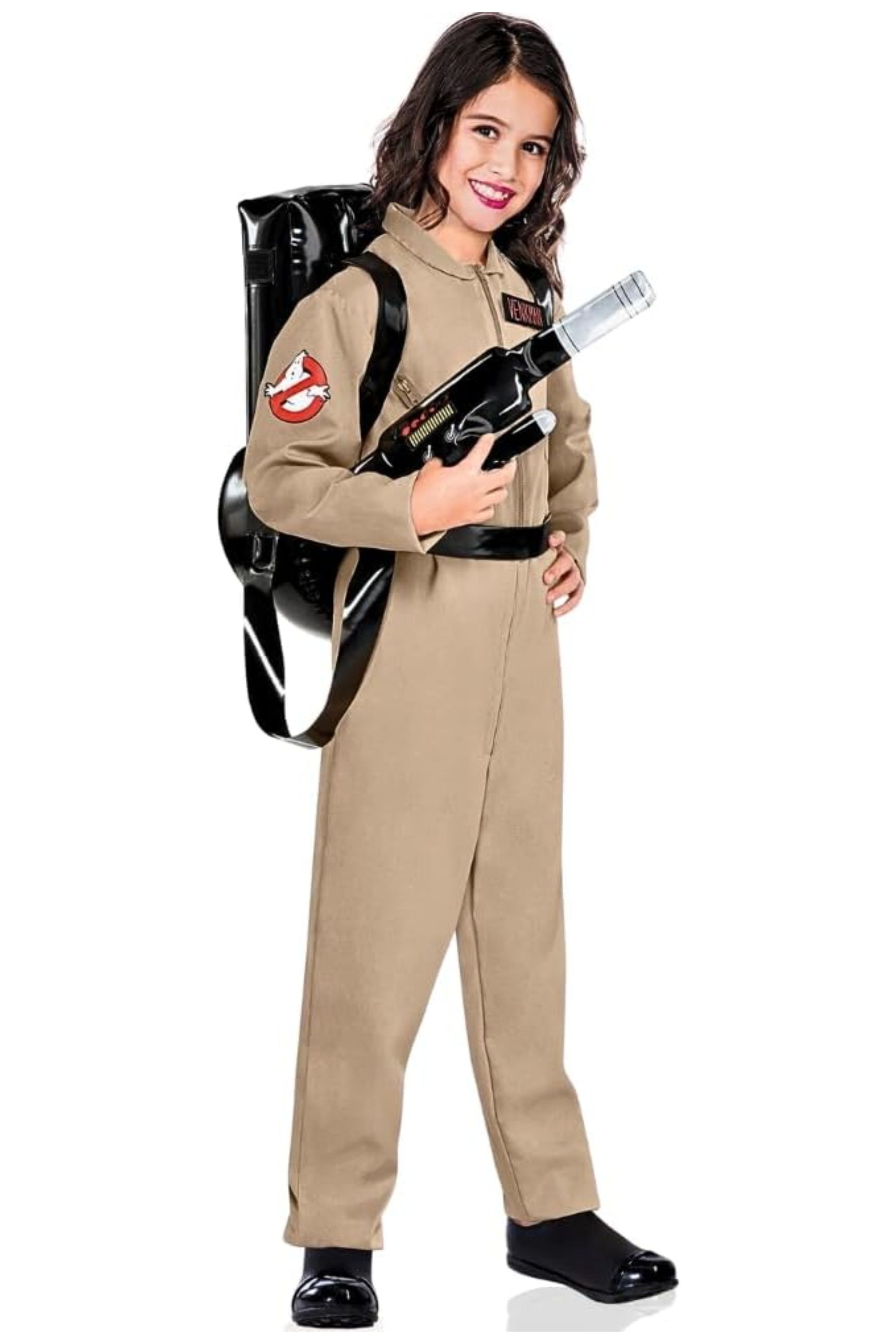 girl wearing a ghostbusters costume