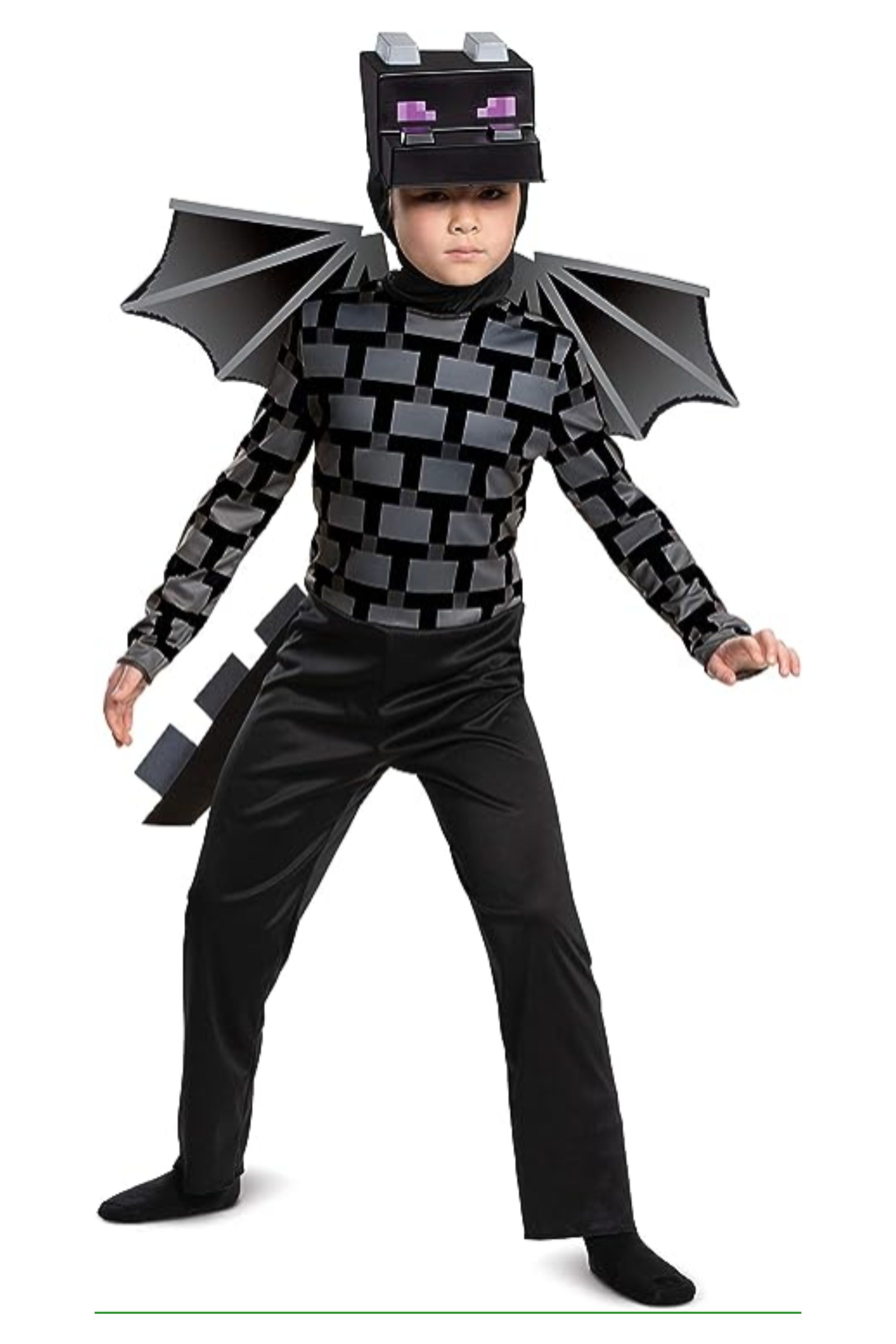 kid wearing a minecraft ender dragon costume
