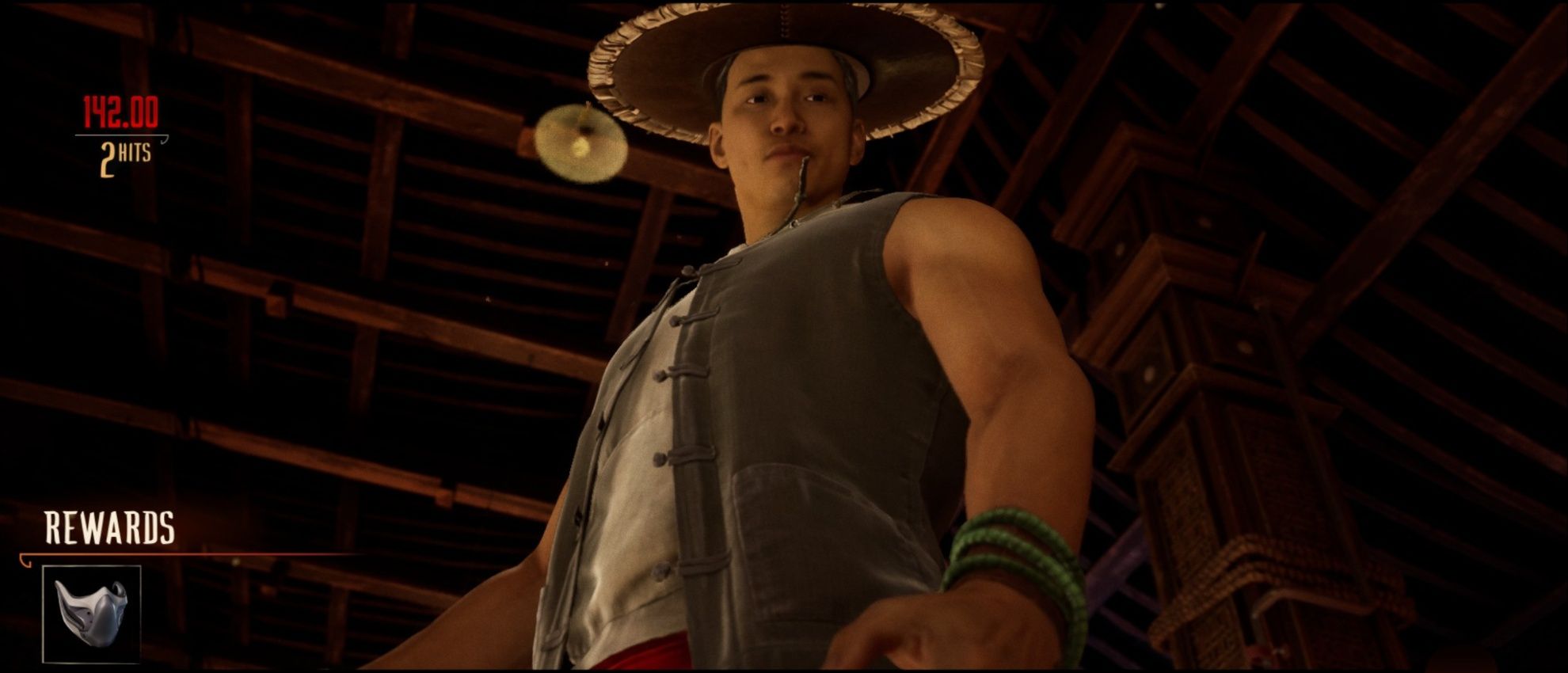 Kung Lao standing in victory over his battles in the first Story Mode chapter in Mortal Kombat 1.