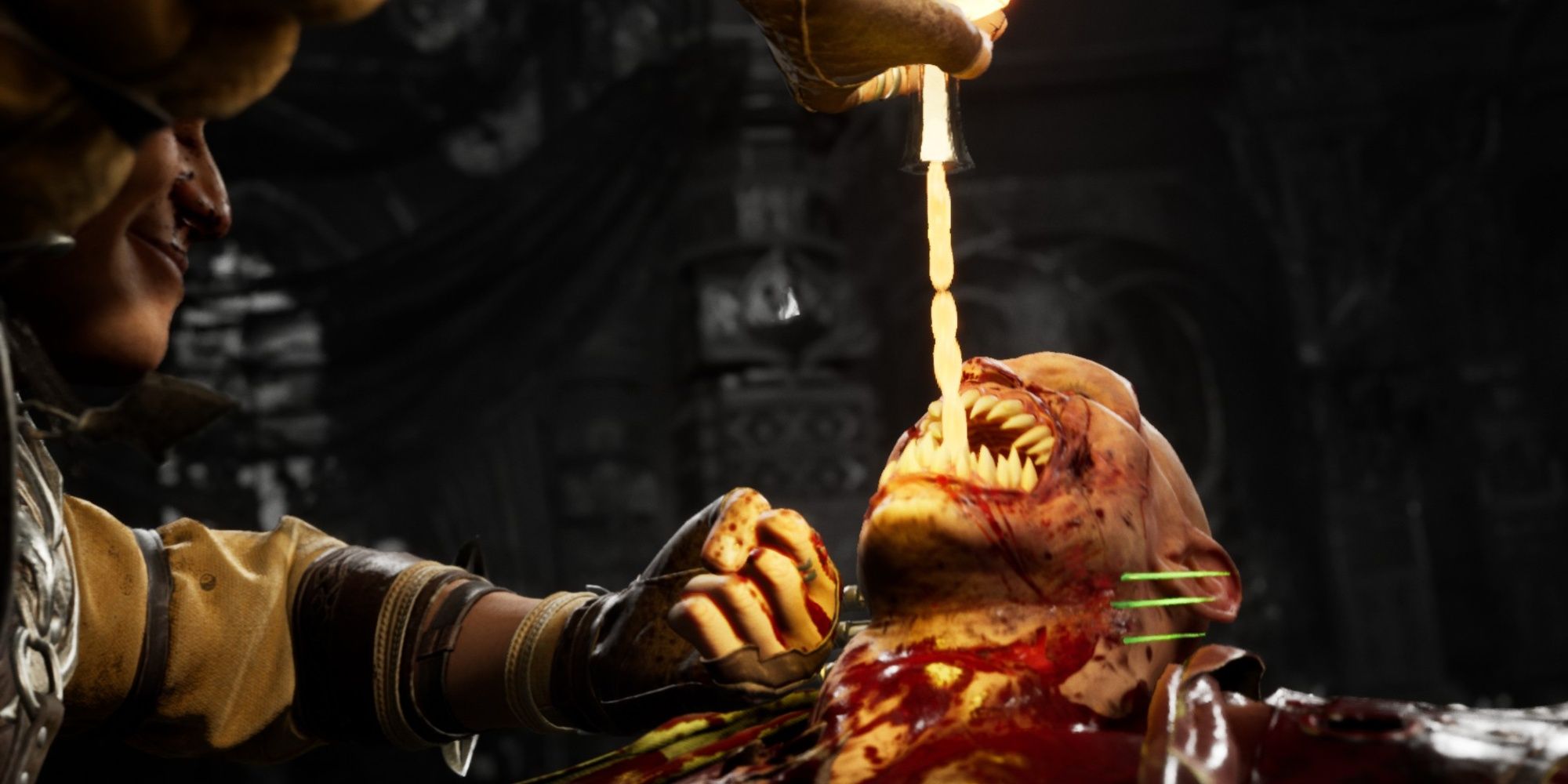 Shang Tsung (left) gives Baraka (right) a deadly drink