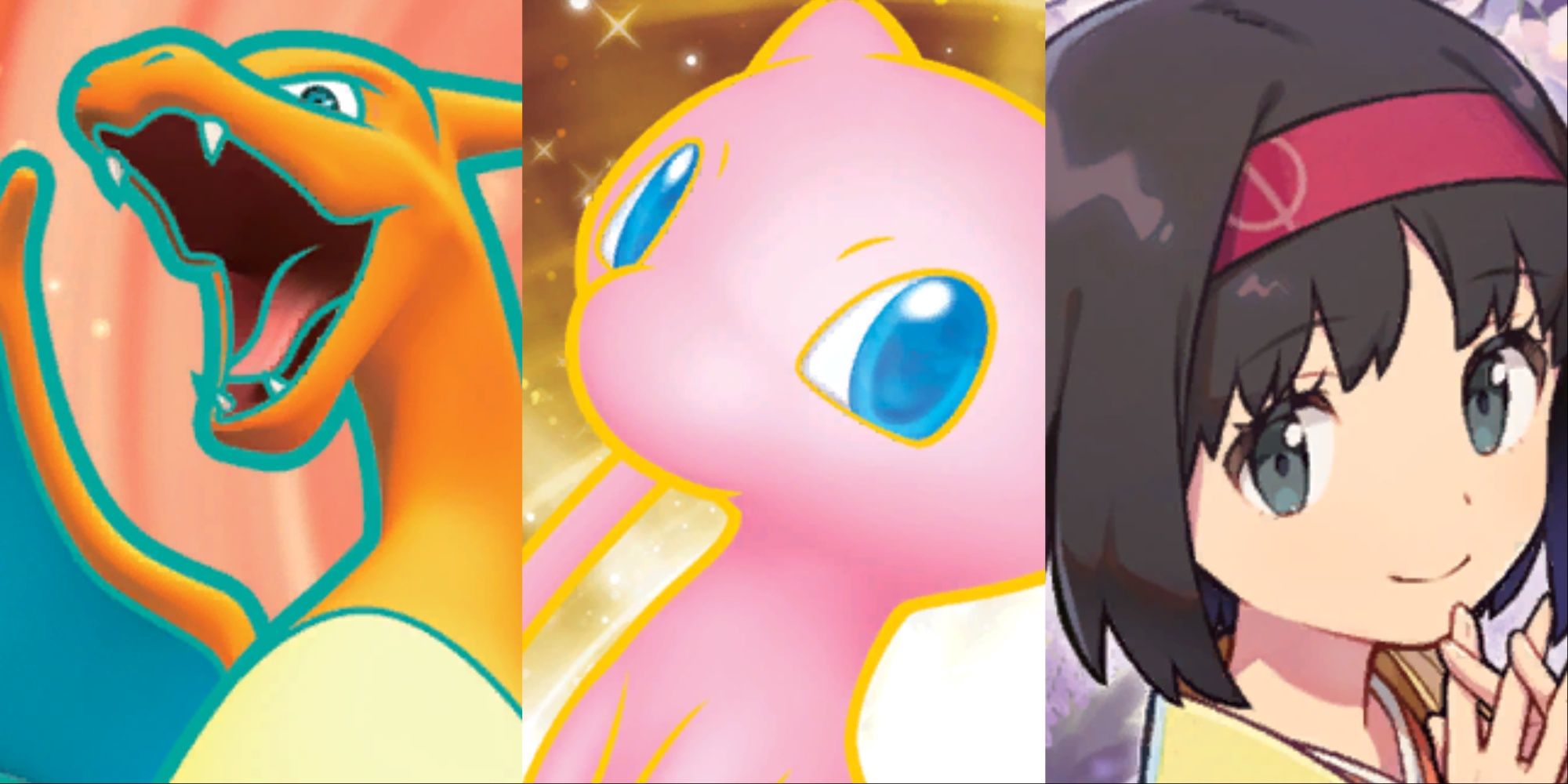 Pokemon TCG Charizard, Mew, and Erika Cards