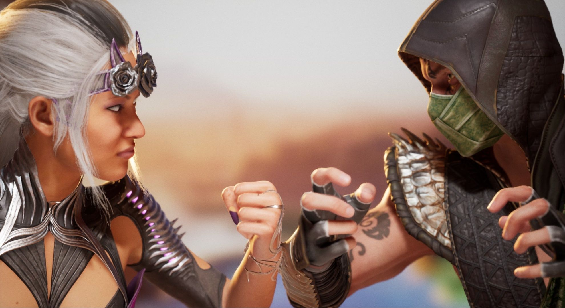 Sindel and Reptile clashing before they fight each other in Mortal Kombat 1.