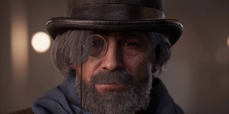 A close-up of Geppetto from Lies of P when you first meet him in the game after the Mad Donkey boss fight.